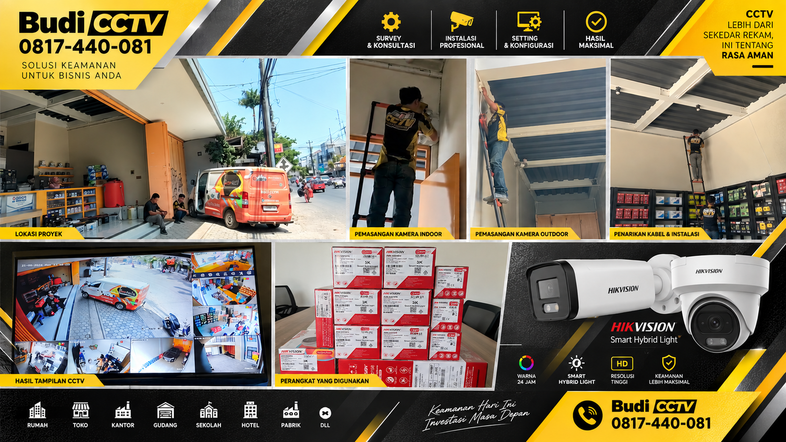 Instalasi CCTV Hikvision di Usaha Otomotif Batang, Standar Kerapian Instalasi