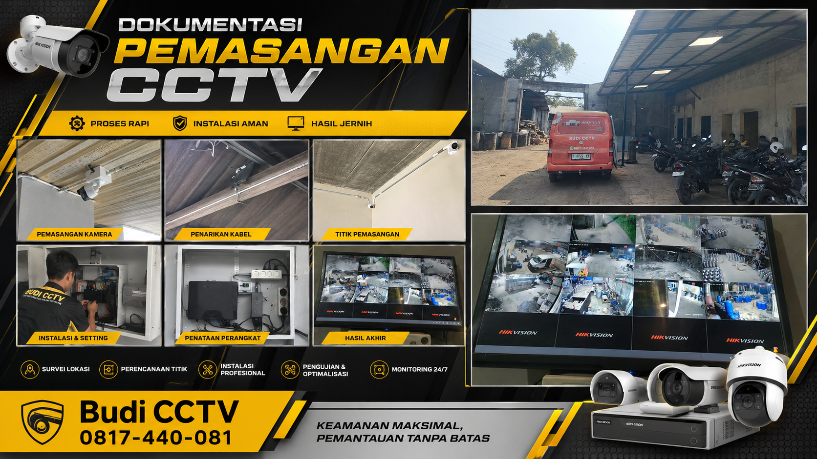 Pasang CCTV HiLook IP Camera di Pabrik Pekalongan, Lengkap dengan Sistem Penyimpanan Rekaman