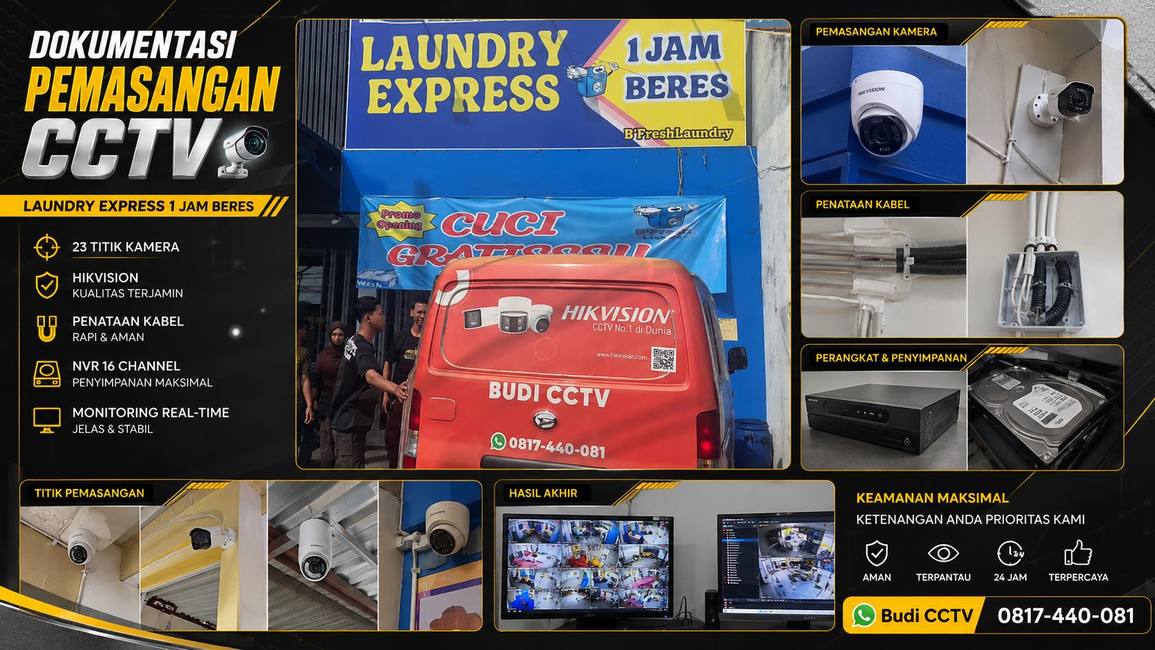 Pasang CCTV Hikvision Smart Hybrid Light di Laundry Pekajangan Pekalongan